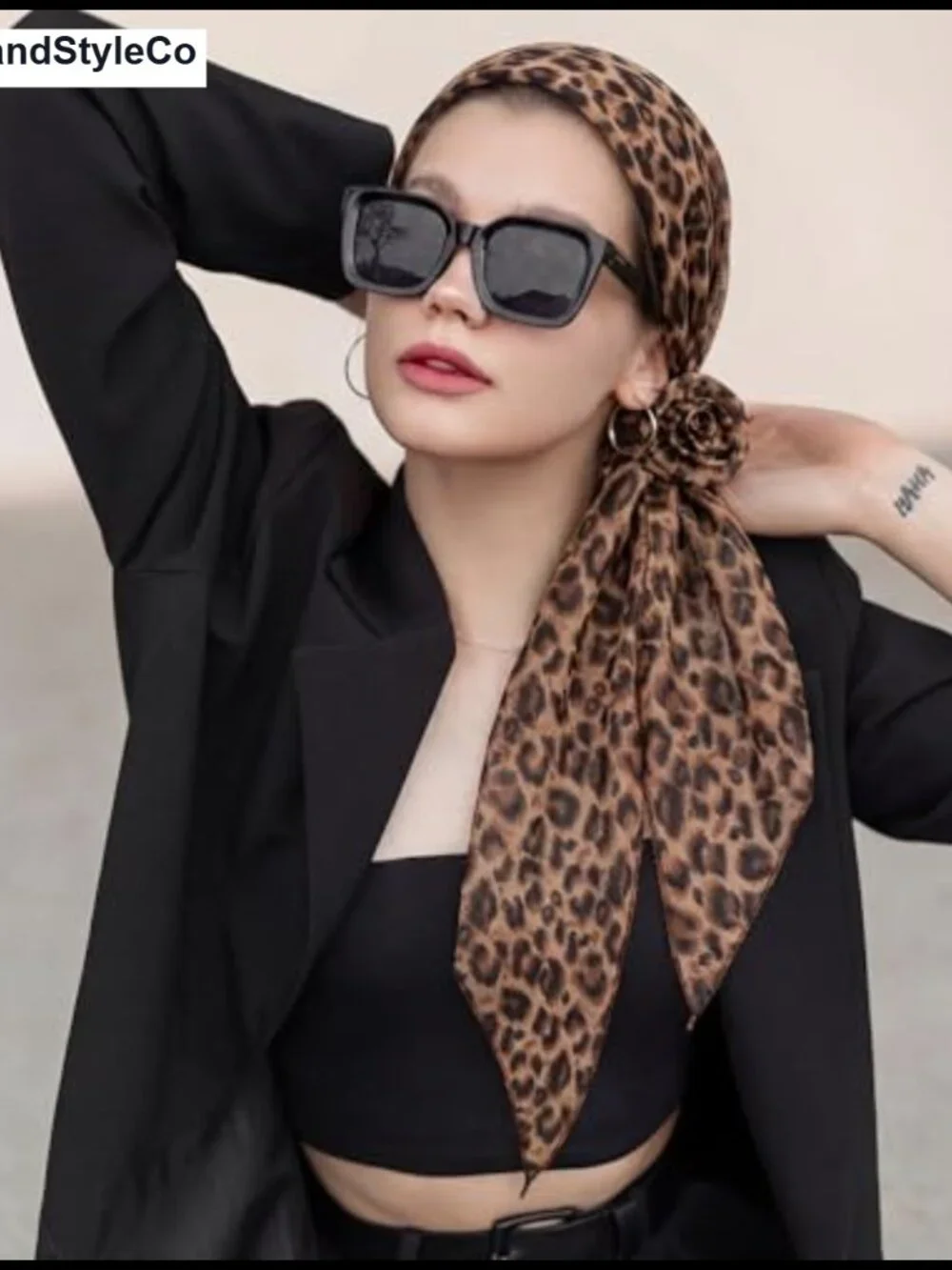 Chiffon Scarf Women Removable Flower Neck Scarf Headband Hair Accessory Leopard